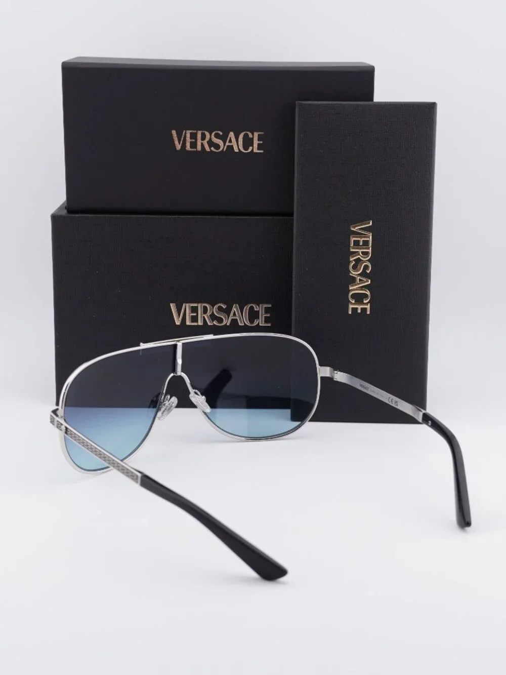 Versace VE2293 100019 Shield Sunglasses – Silver / Blue